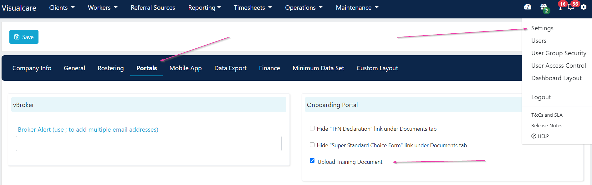 Upload Training Document setting in VCore