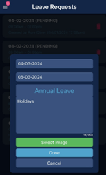 Time range leave request screen