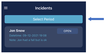 Incidents list filtered by date range