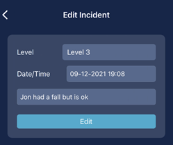 Incident detail view with edit option