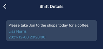 Client notes view showing shift and client details