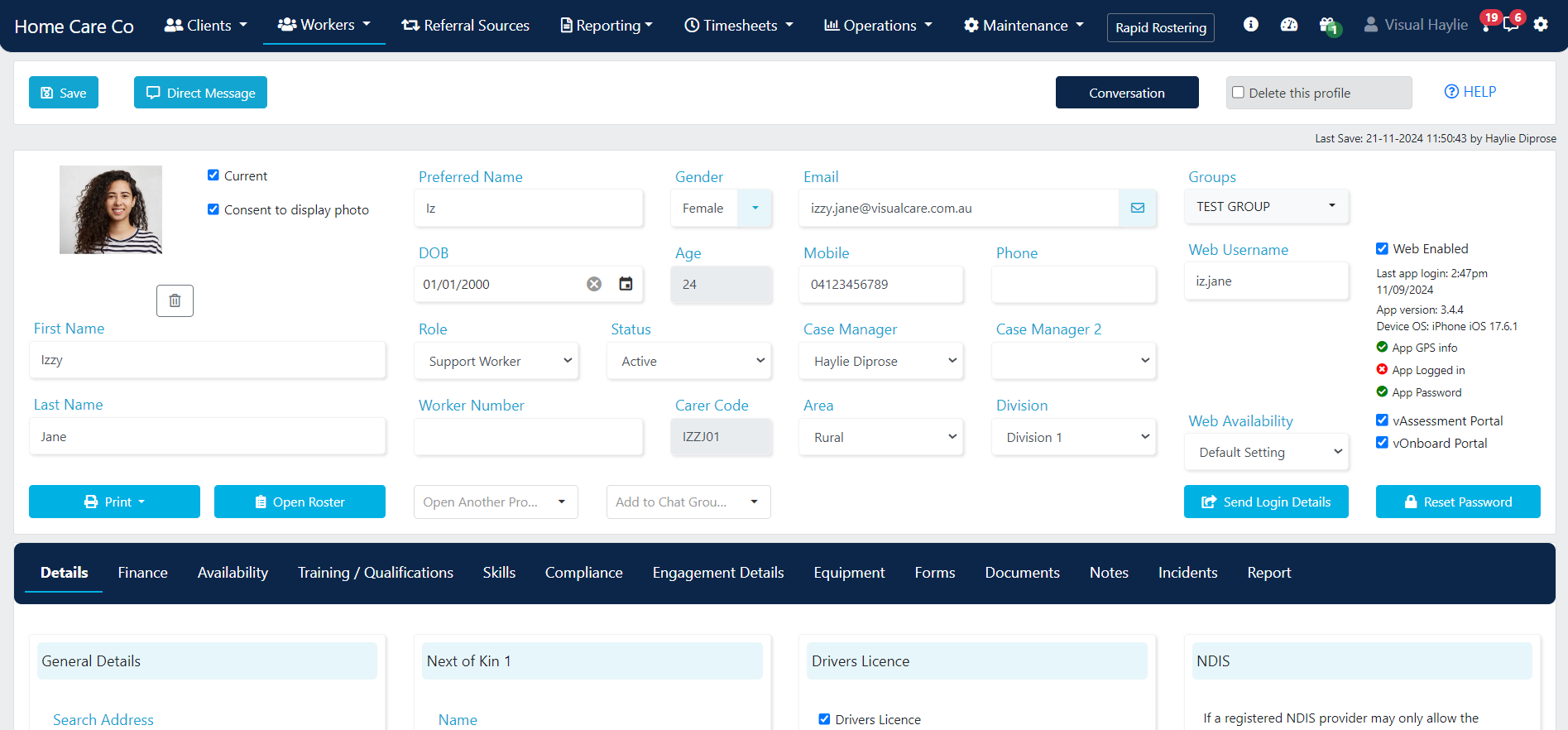 Worker profile overview