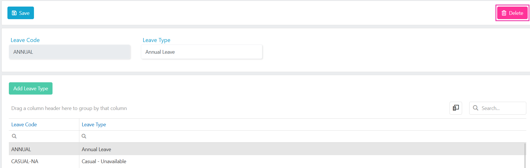 Leave type management