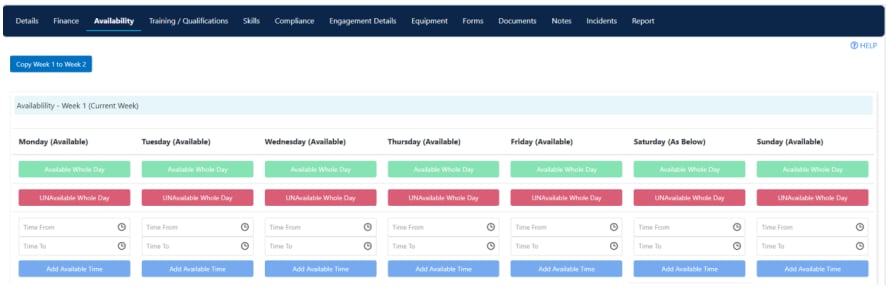 Worker availability tab