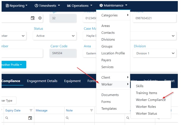 Compliance items with role information