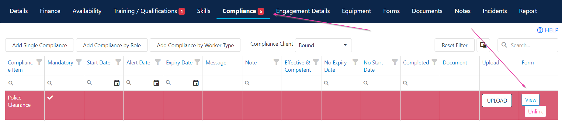 Compliance form detail