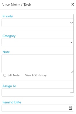 New note or task form