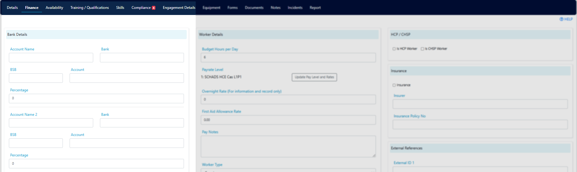 Bank details section
