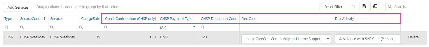 Column chooser for CHSP fields