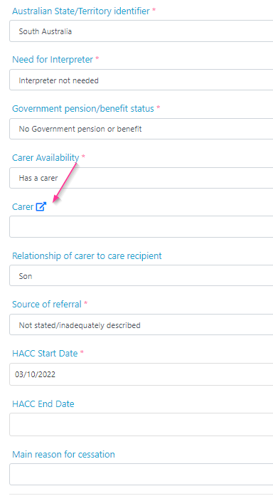 Carer setup in CHSP/HACC tab