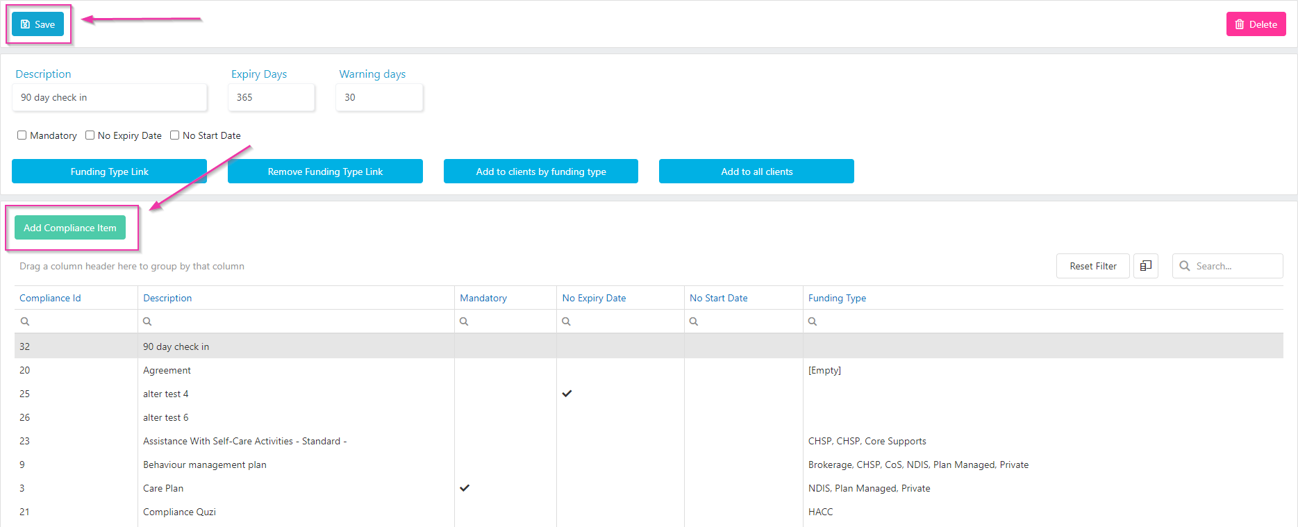 Add compliance item form