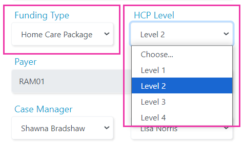 HCP funding fields on client profile