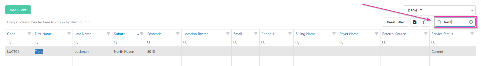 Search bar on client list