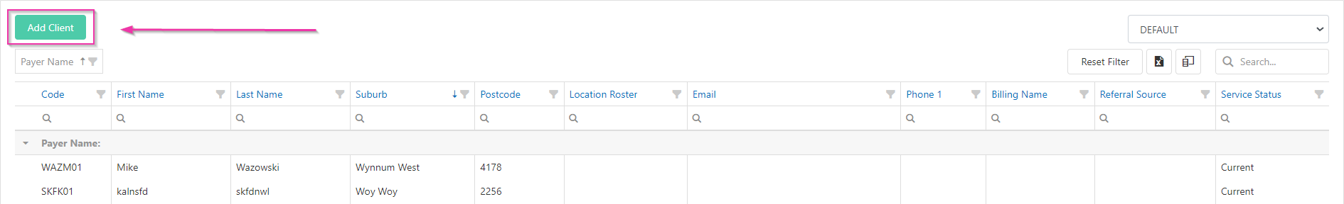 Add client button