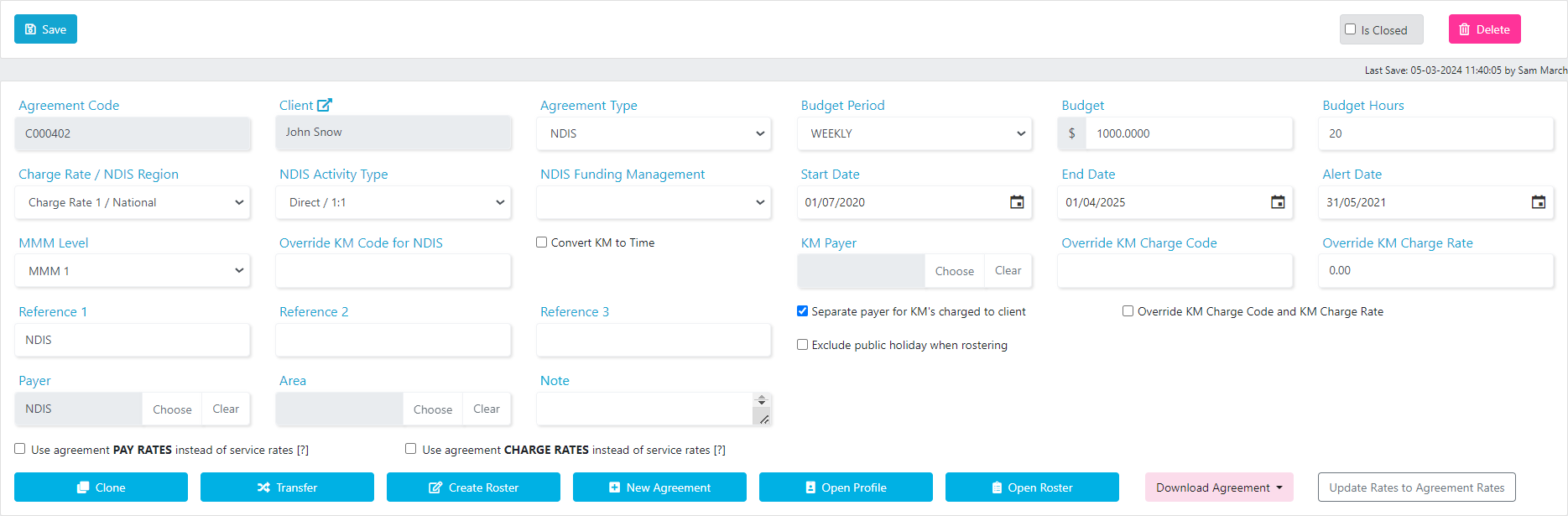Agreement details form