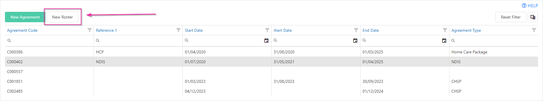 New roster icon on agreement tab