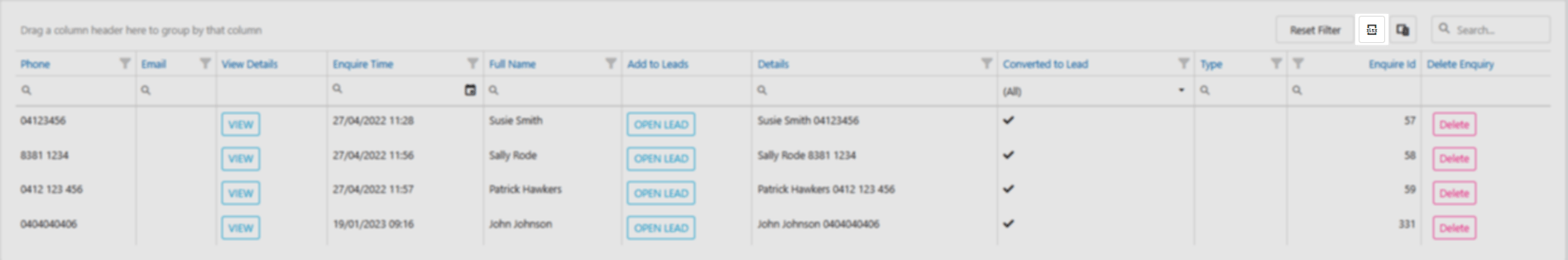 Excel export for enquiries