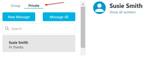 Private messages tab with unread counts
