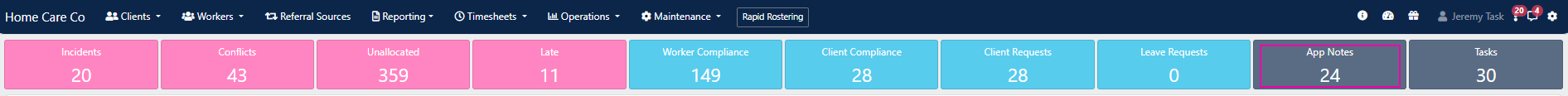 App Notes KPI tile on dashboard