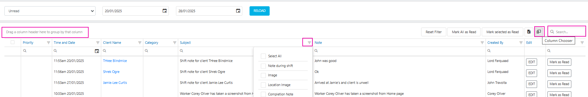 App Notes customisation options