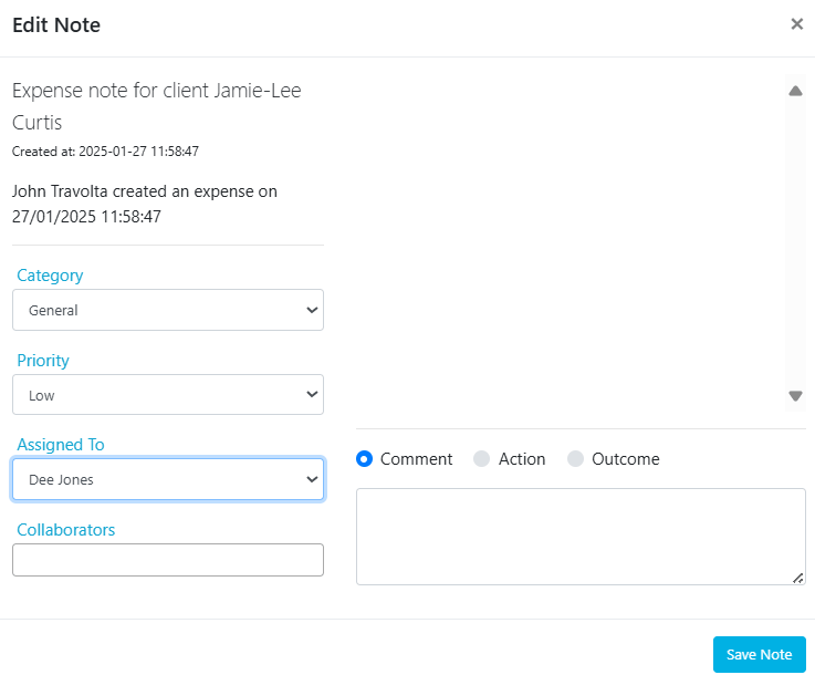 Assigning a note to a user