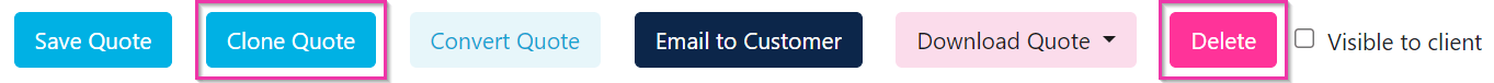 Delete and clone quote buttons