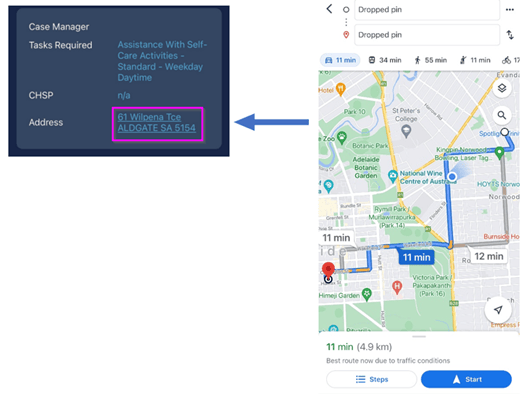 Client address opening directions in Google Maps