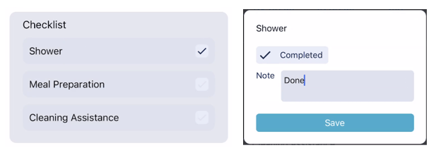 Marking a checklist item as completed with notes