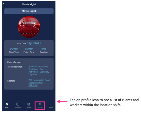 Client tab within a location shift