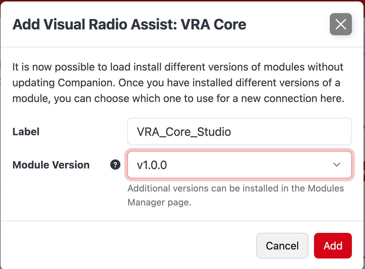 Add Visual Radio Assist: VRA Core, with the module version