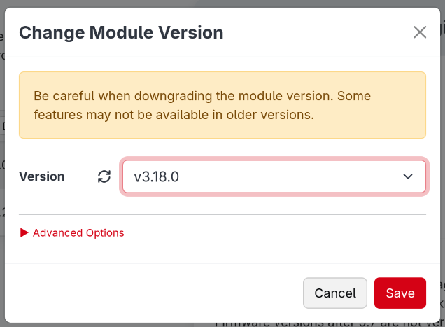 The Change Module Version dialog