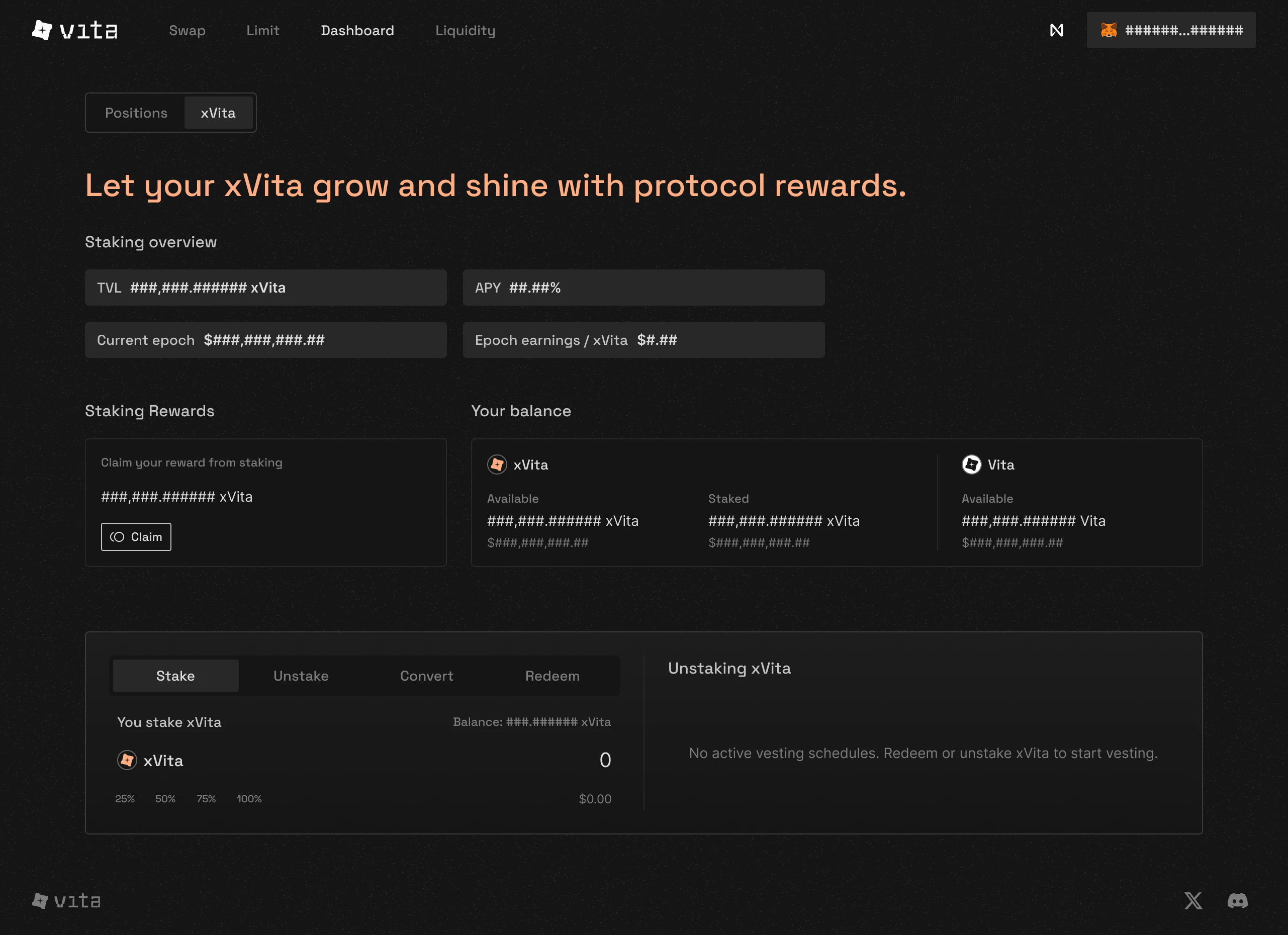 Unstaking xVITA interface
