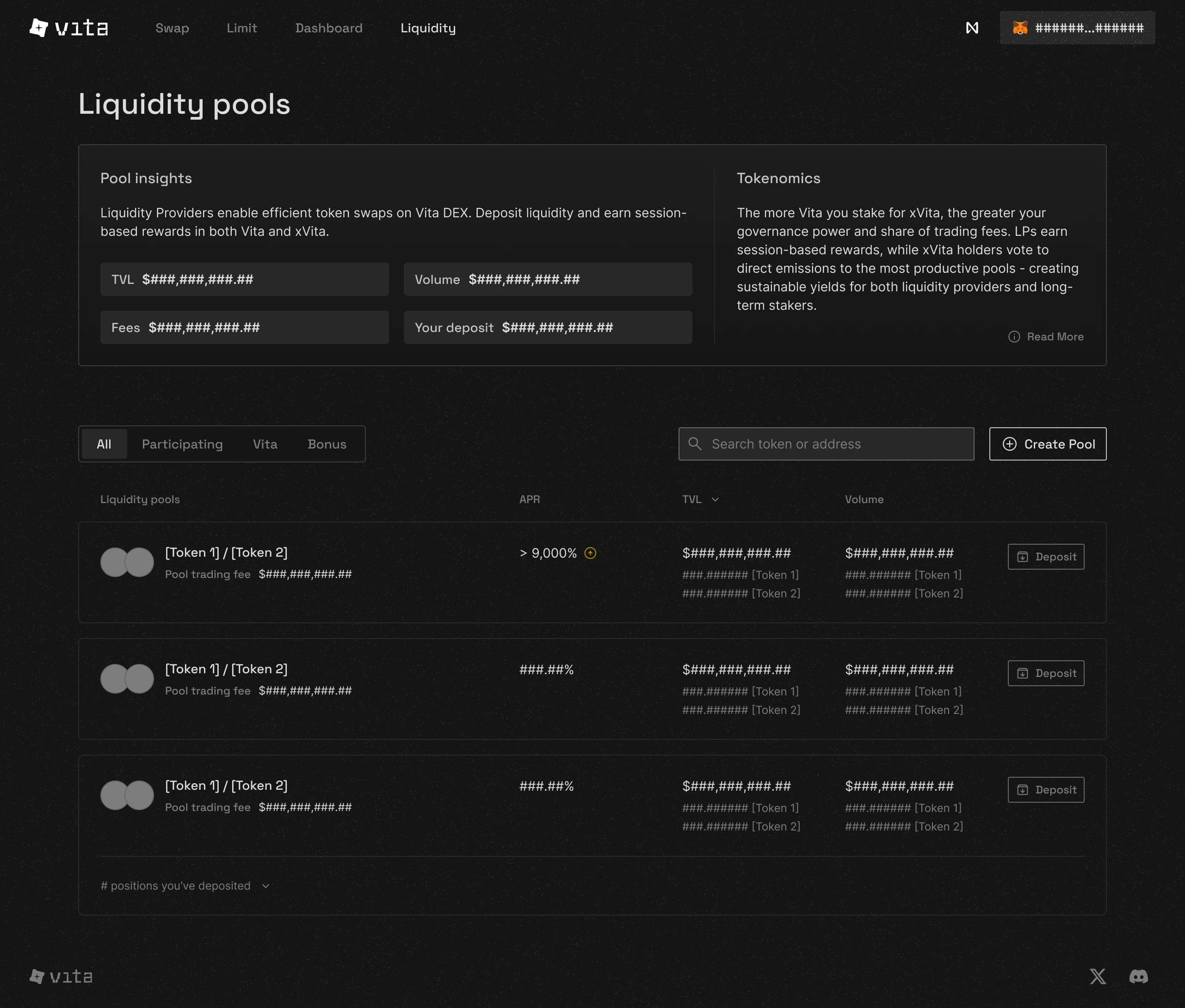 Liquidity pools overview page