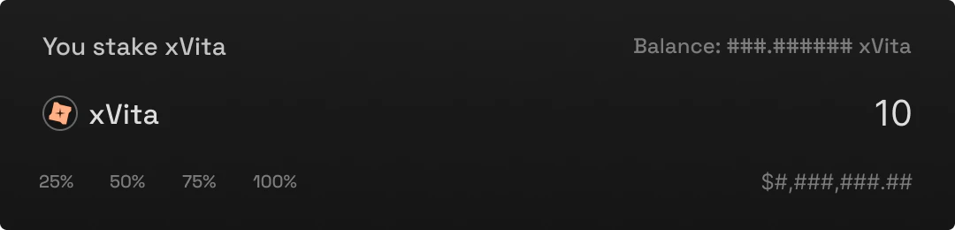 Stake interface with amount entered