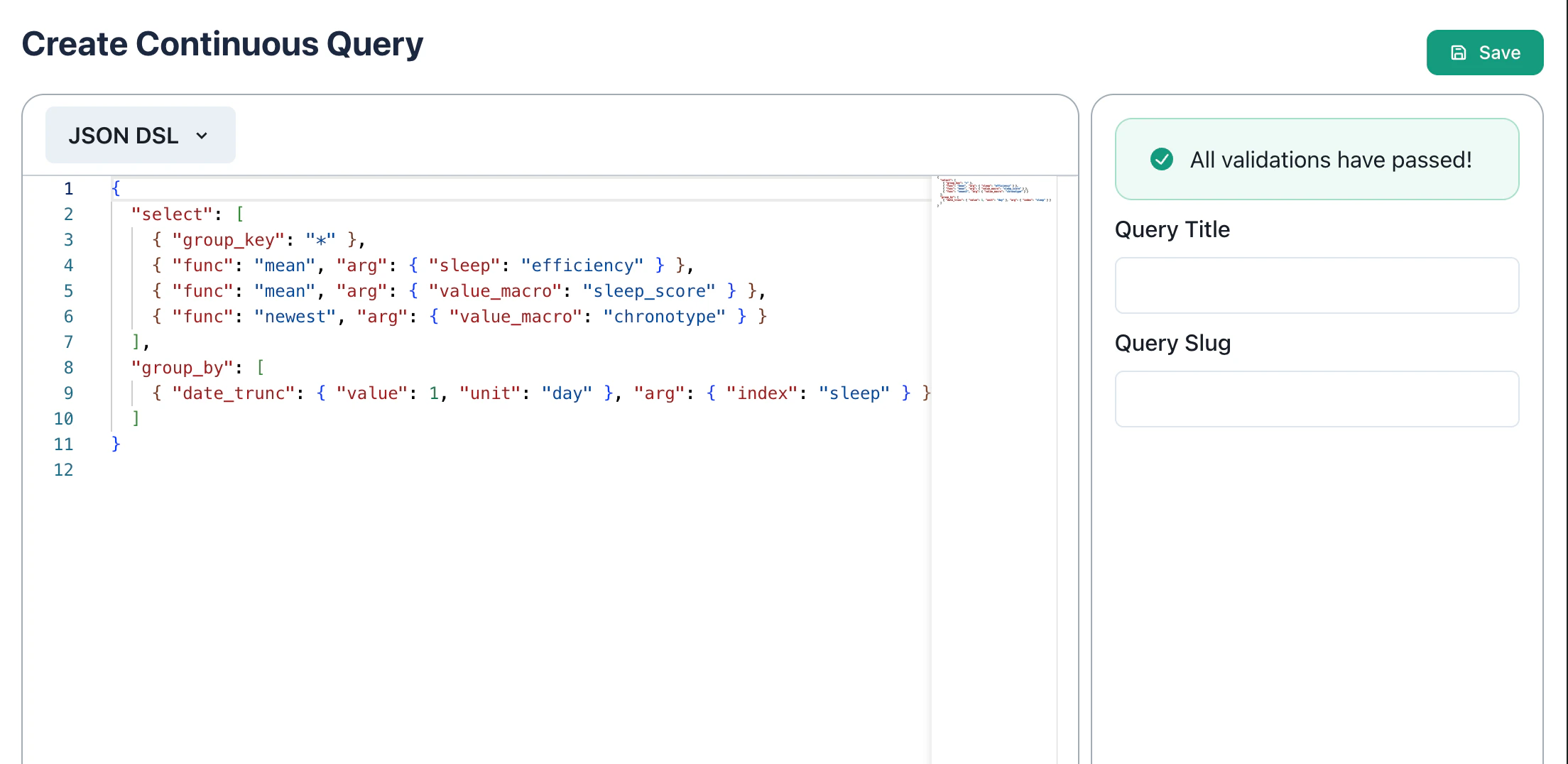 Screenshot of the query creator
