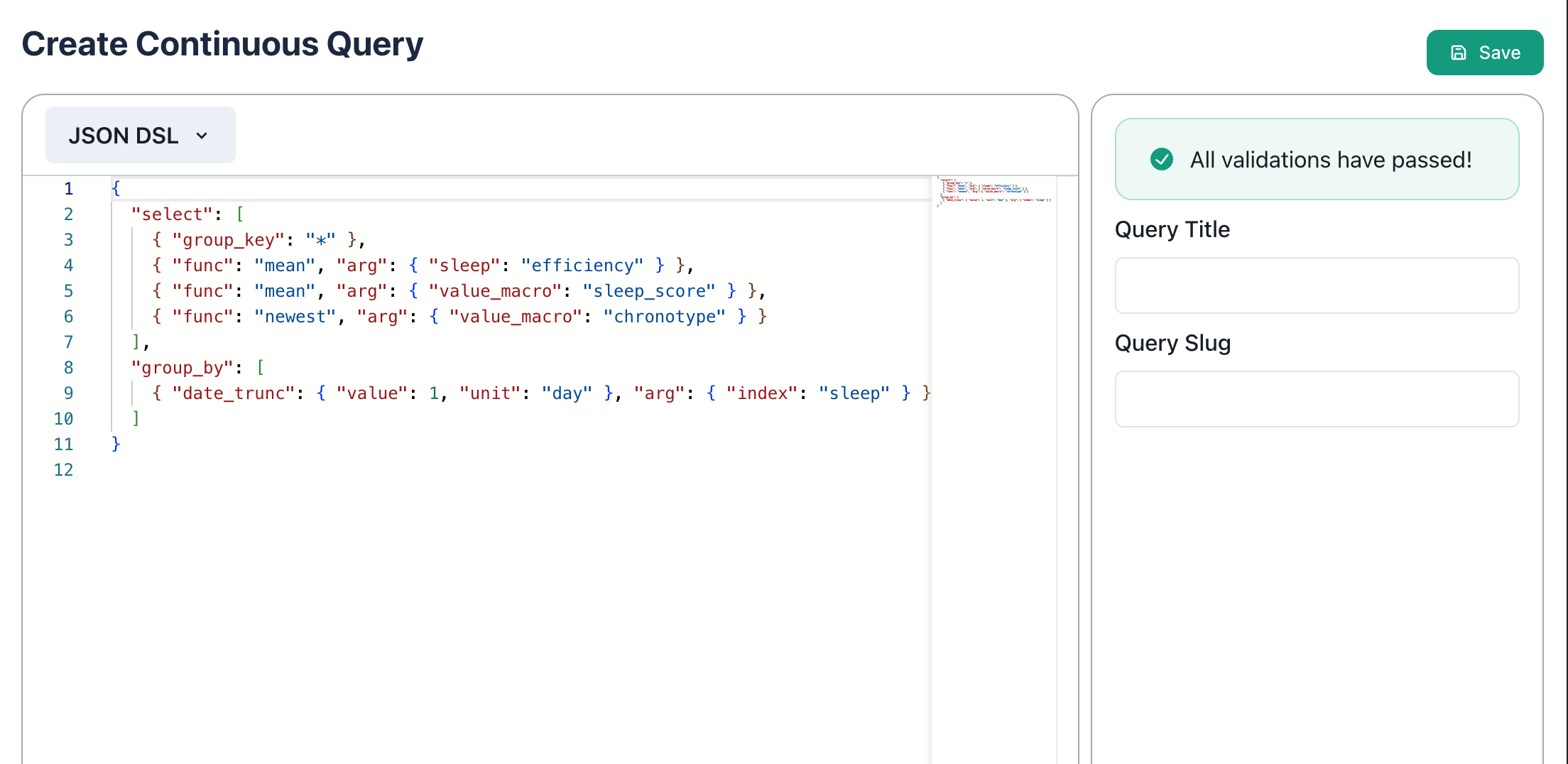 Screenshot of the query creator