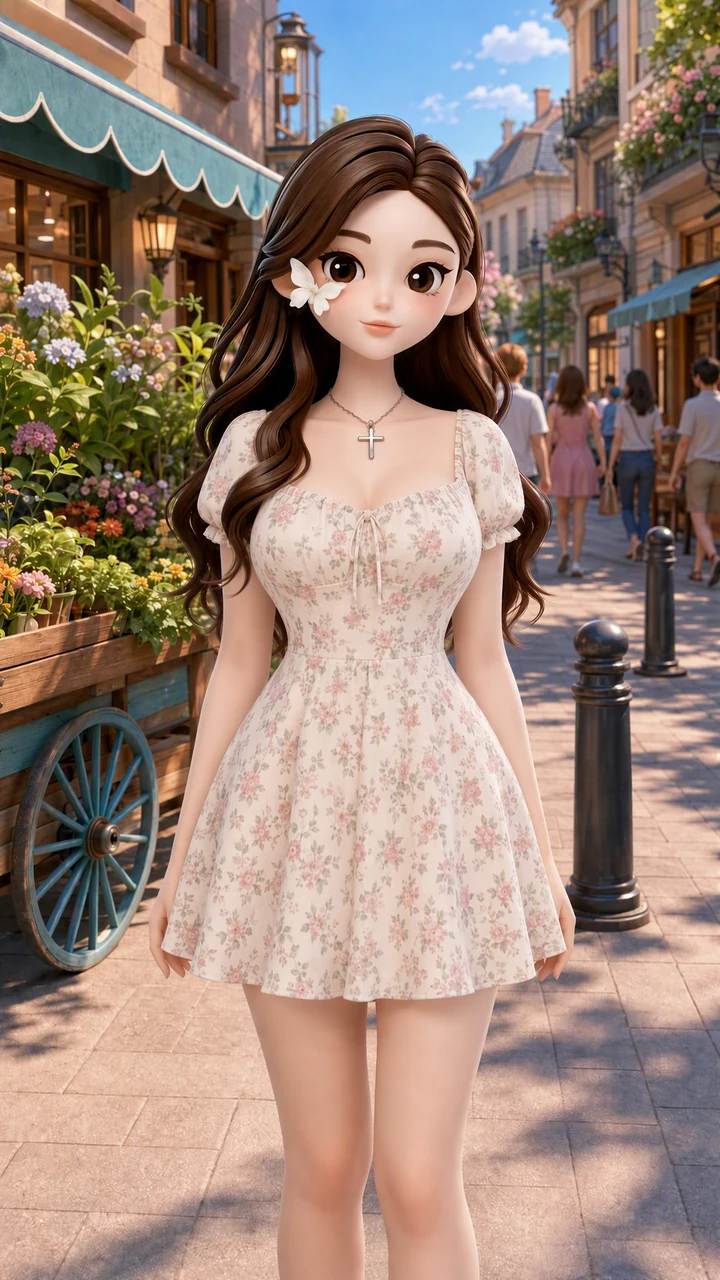 The same character in a floral dress