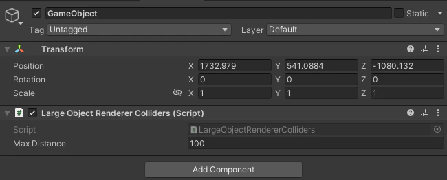 Large Object Renderer Colliders component with max distance setting.