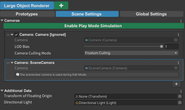 Terrain Object Renderer Scene Settings with cameras.