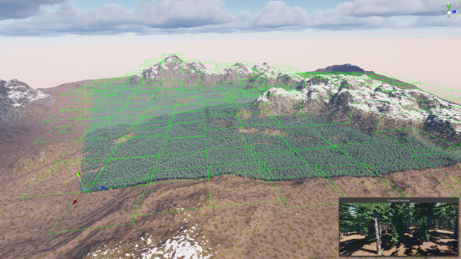 Terrain cells occlusion culling visualization over a forested terrain.