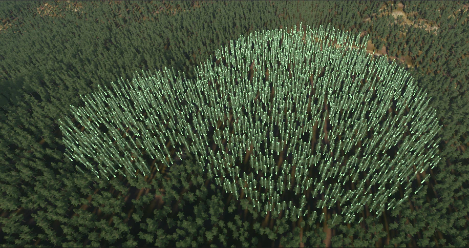 Collider visualization around gameplay objects.