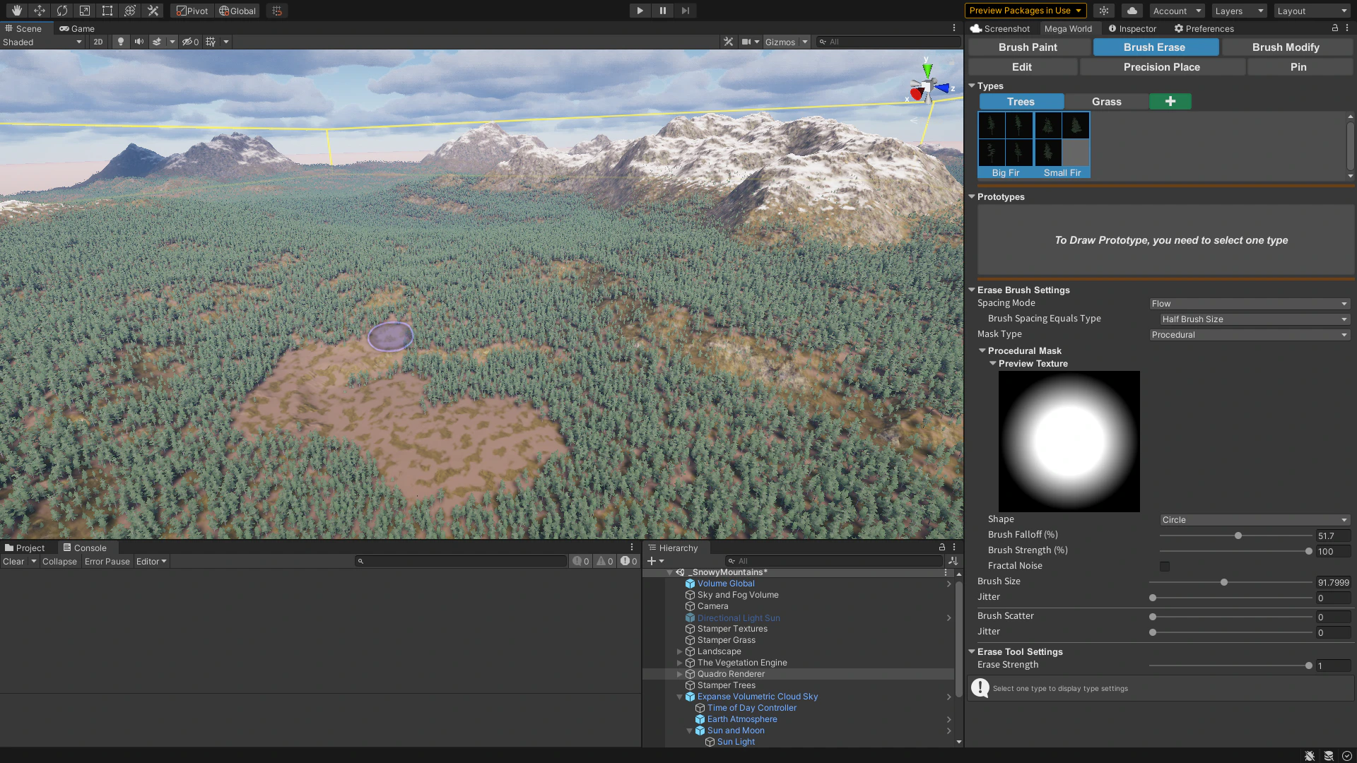 Terrain Object Renderer running in Edit Mode with a large forest scene.