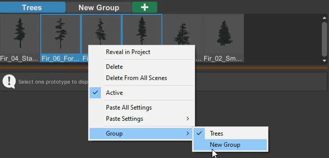 Moving selected prototypes to another group.