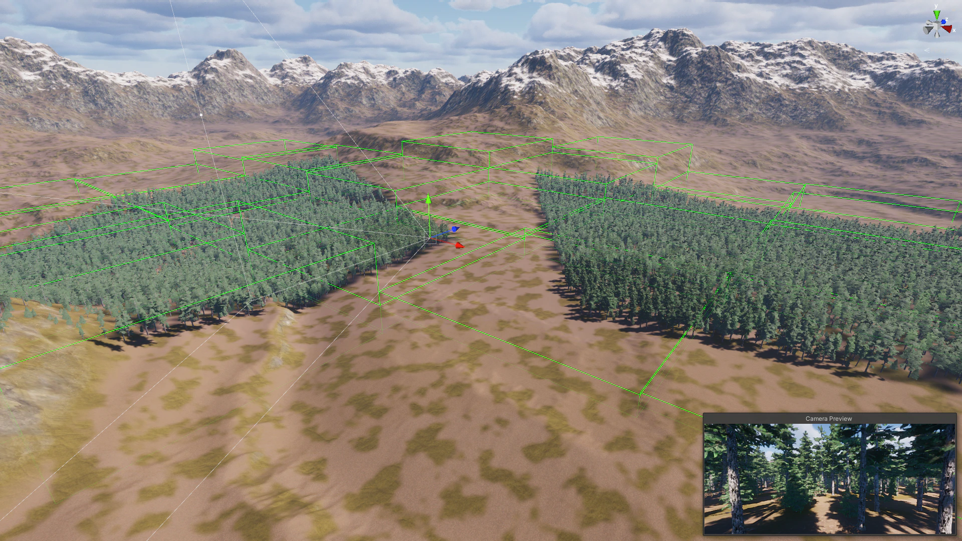 A large forest scene rendered with multiple camera support.