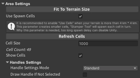 Area Settings overview in the scene view.