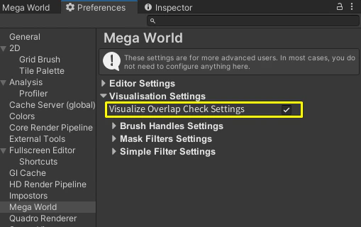Precise Place toggle that enables Overlap Check Settings visualization in MegaWorld.
