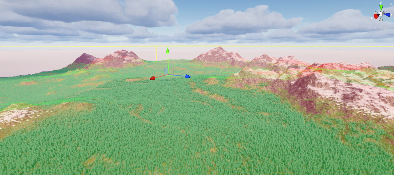 Terrain Spawner visualization in the scene view.