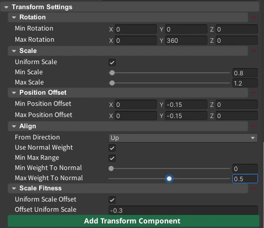 Transform Components setup used for trees.