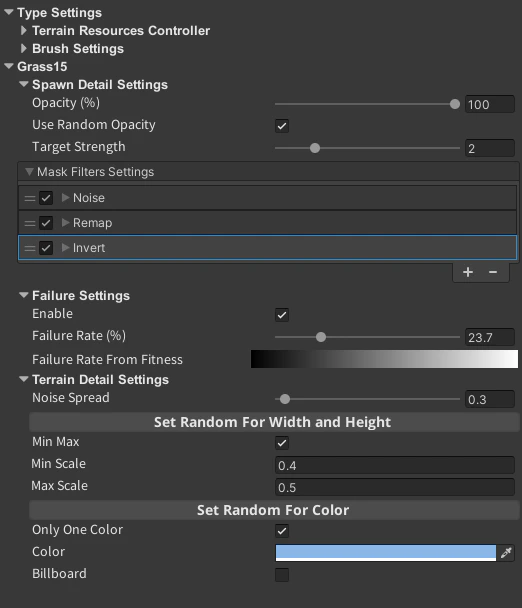 Settings panel for a Terrain Detail workflow in MegaWorld.
