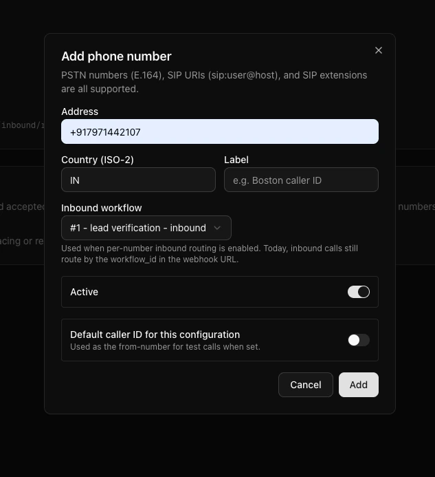 Assign the Vobiz number to an agent
